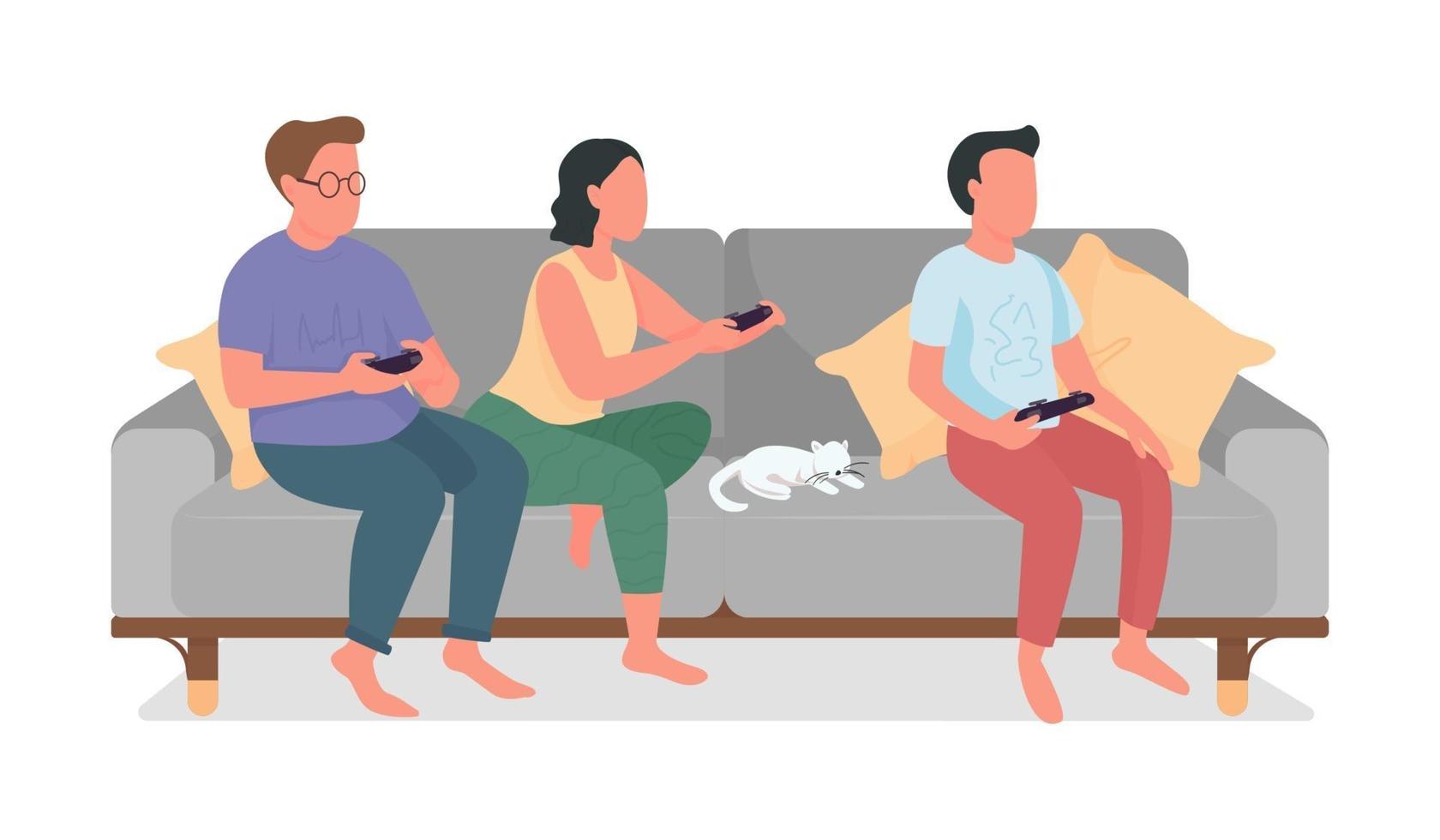 pais e adolescentes relaxando com personagens semi-planos de videogame vetor