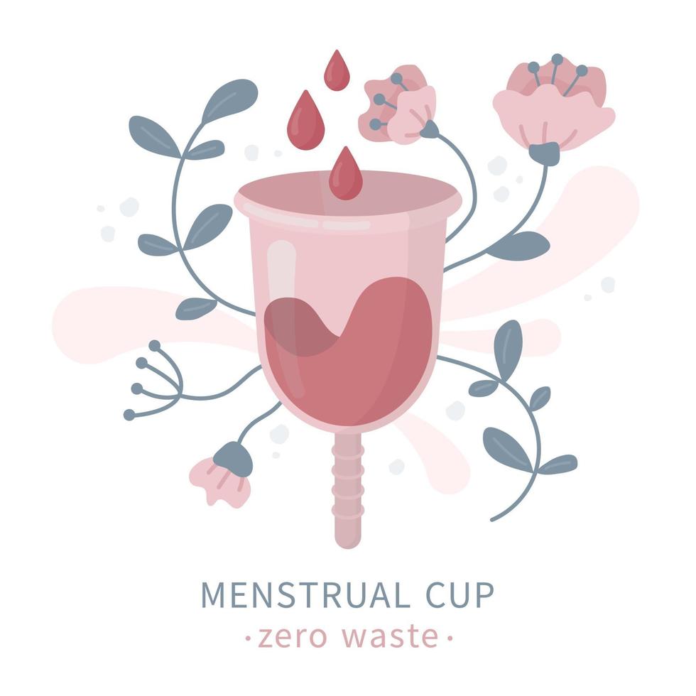 copo menstrual em flores, produto ecológico de período feminino vetor