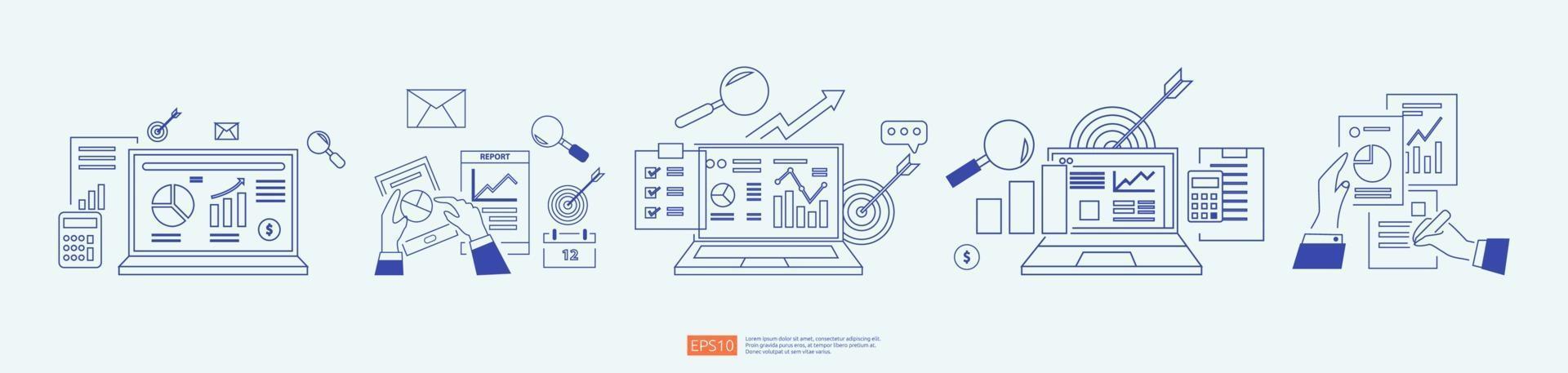 conceito de relatório de dados de documento gráfico para estatísticas de negócios vetor