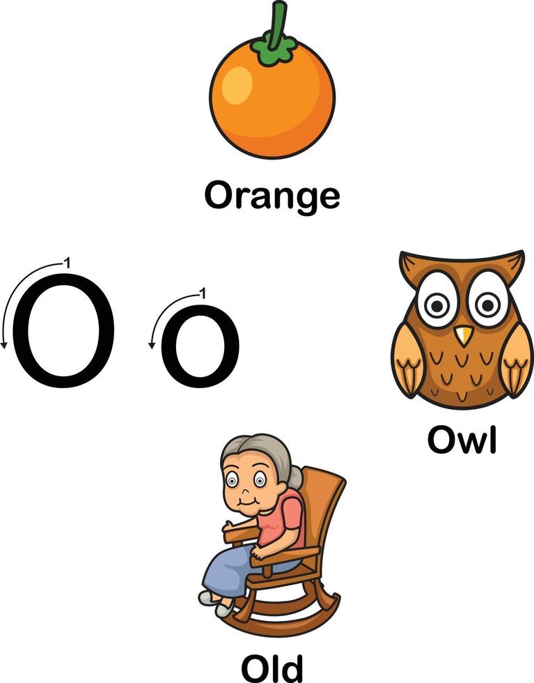 letra do alfabeto o-laranja, coruja, ilustração vetorial antiga vetor