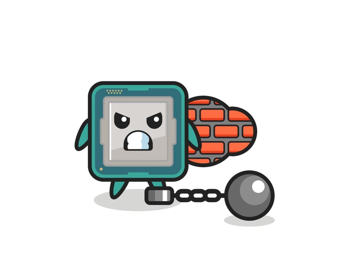personagem mascote do processador como um prisioneiro vetor