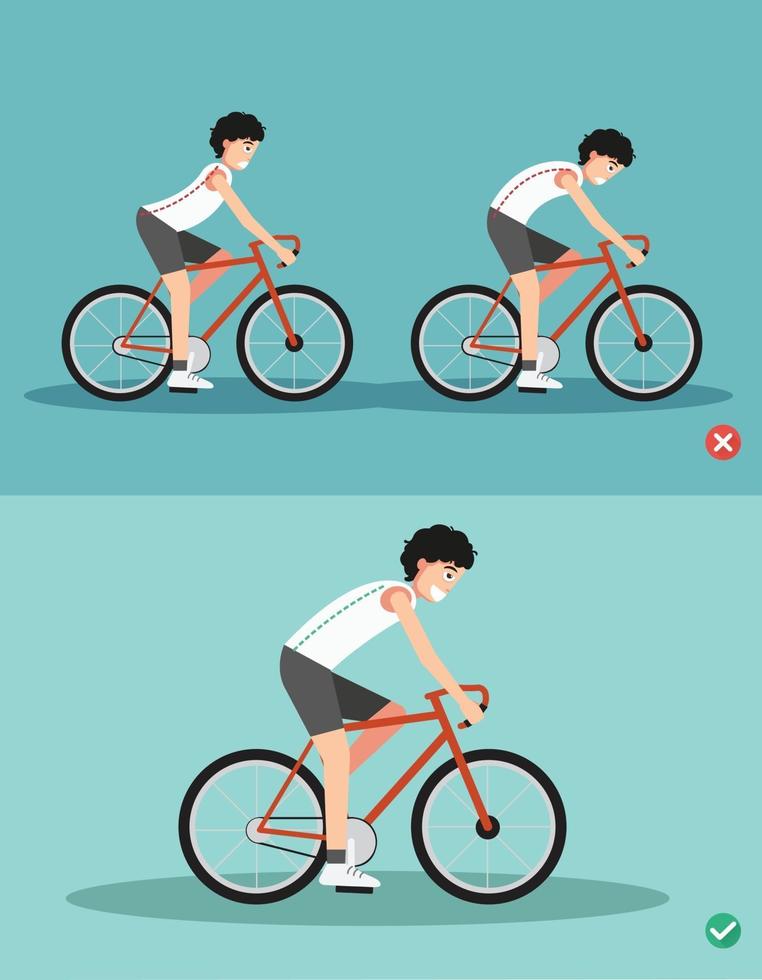melhores e piores posições para andar de bicicleta, postura corporal, ilustração vetor