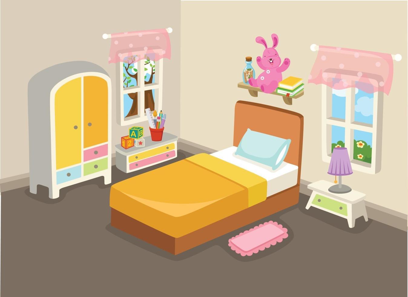 ilustração vetorial do interior de um quarto com um vetor de cama