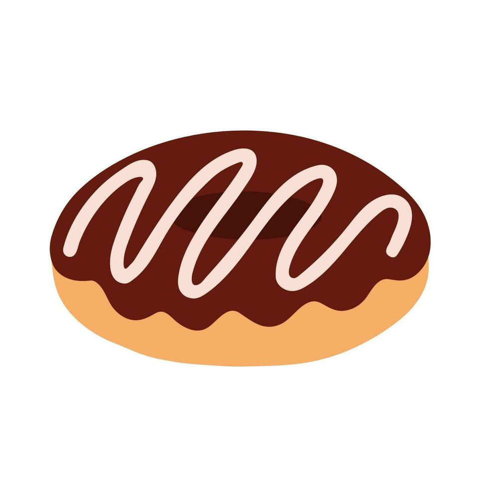 Chocolate rosquinha com branco chocolate dentro Comida rabisco desenho animado animado vetor ilustração