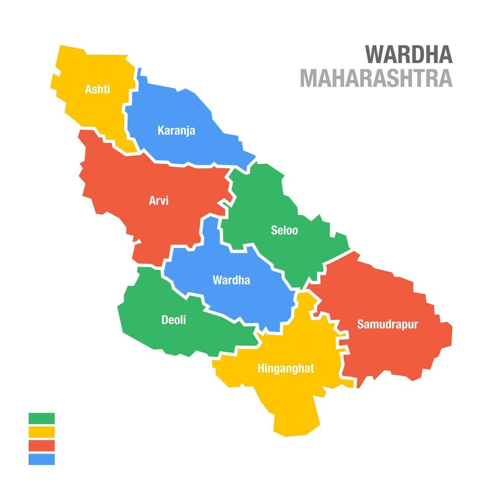 Wardha distrito mapa vetor ilustração. Wardha maharashtra.