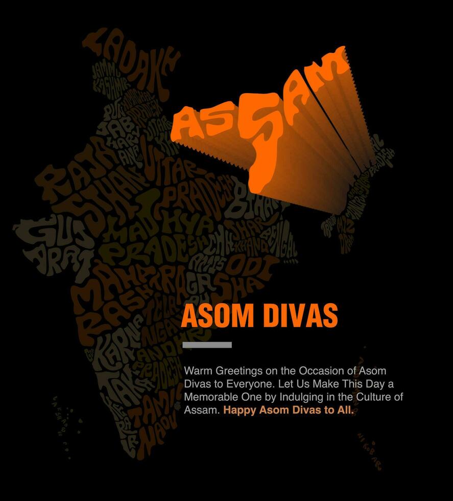 Assam dia saudações publicar. Assam é a indiano estado. vetor