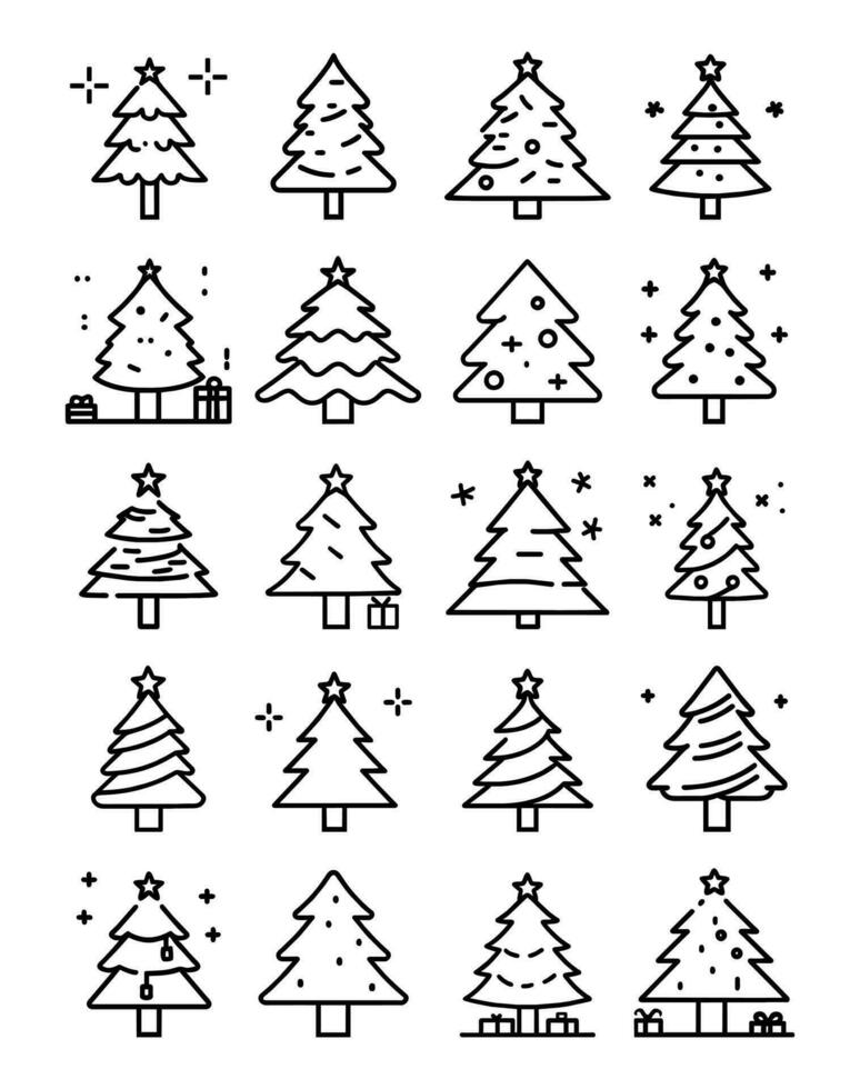 conjunto do Natal árvores vetor conjunto modelo para laser, papel corte. decorativo ornamentado ilustração. árvores para cartões, panfletos, imprimir. moderno Projeto para inverno feriados.