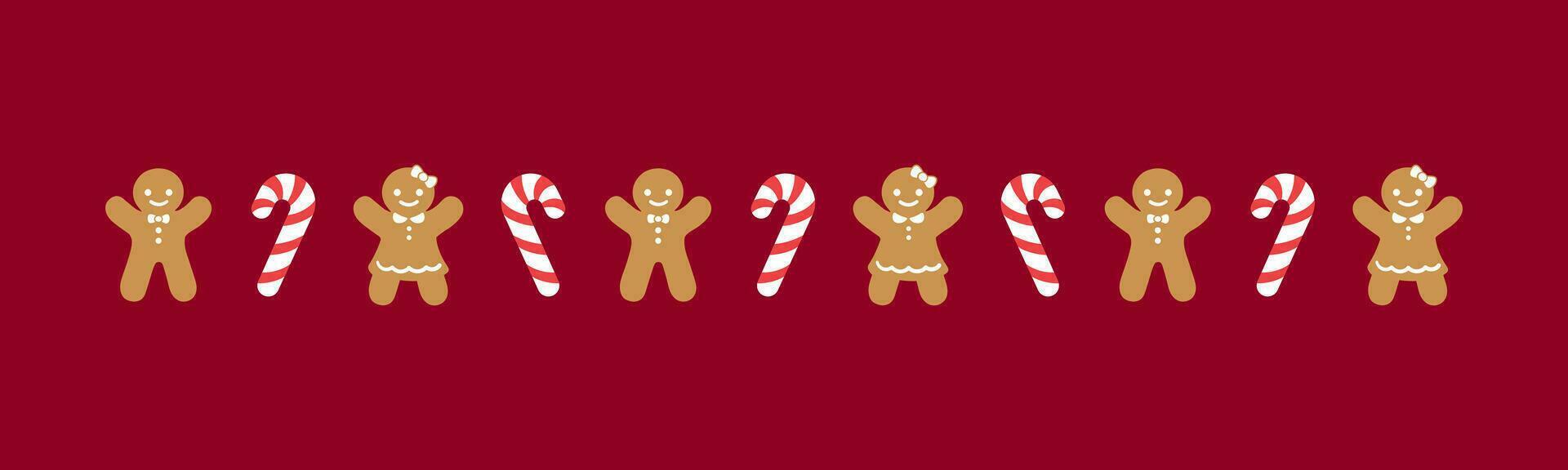 Natal temático decorativo fronteira e texto divisor, Pão de gengibre biscoitos e doce bengala padronizar. vetor ilustração.