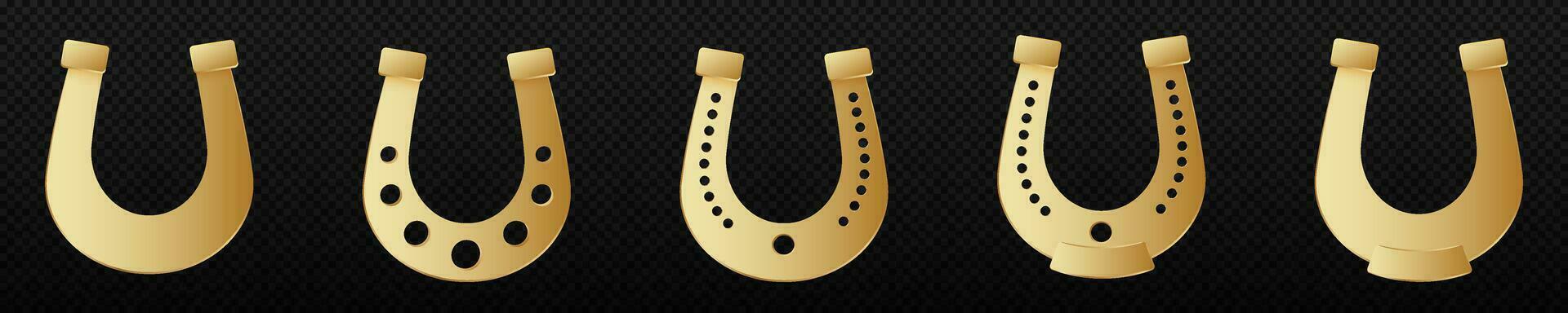 dourado ferradura. curvado símbolo do Boa sorte com gravado decorativo buracos interior decoração elemento e atributo para cascos do gado vetor. vetor