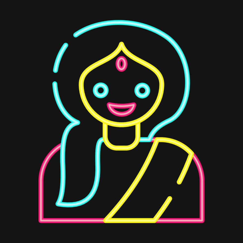ícone indiano garota. diwali celebração elementos. ícones dentro néon estilo. Boa para impressões, cartazes, logotipo, decoração, infográficos, etc. vetor