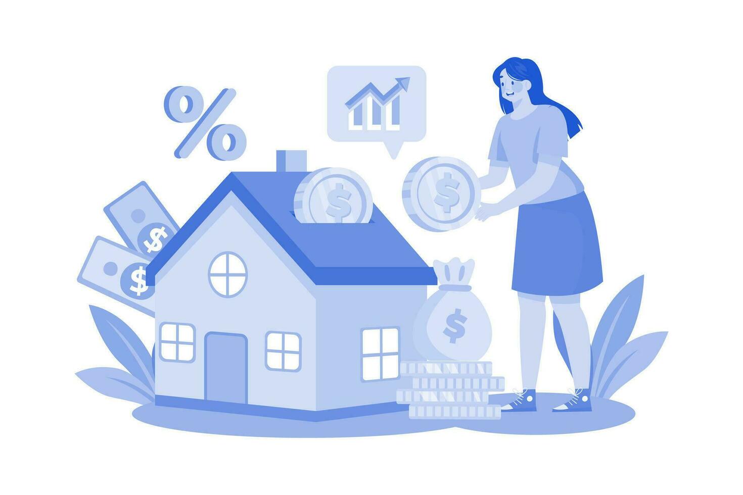 feminino investir finanças em casa vetor