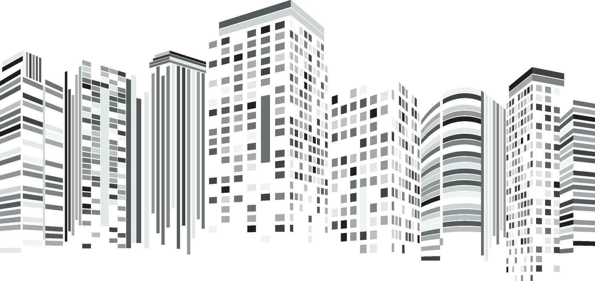 paisagem urbana, construção perspectiva, moderno construção dentro a cidade Horizonte, cidade silhueta, cidade arranha-céus, o negócio Centro, ilustração dentro plano Projeto. vetor