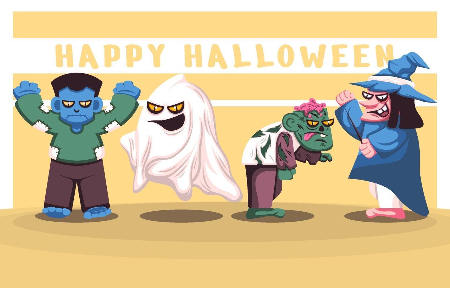 conjunto de personagens de monstro de halloween vetor