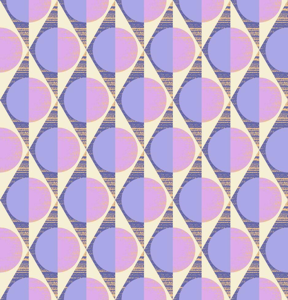 geométrico desatado padronizar do losangos, triângulos e círculos dentro azul cinza, azul roxo, malva, creme e Damasco cores. Projeto para papel de parede, invólucro produtos, têxteis, tecidos. vetor