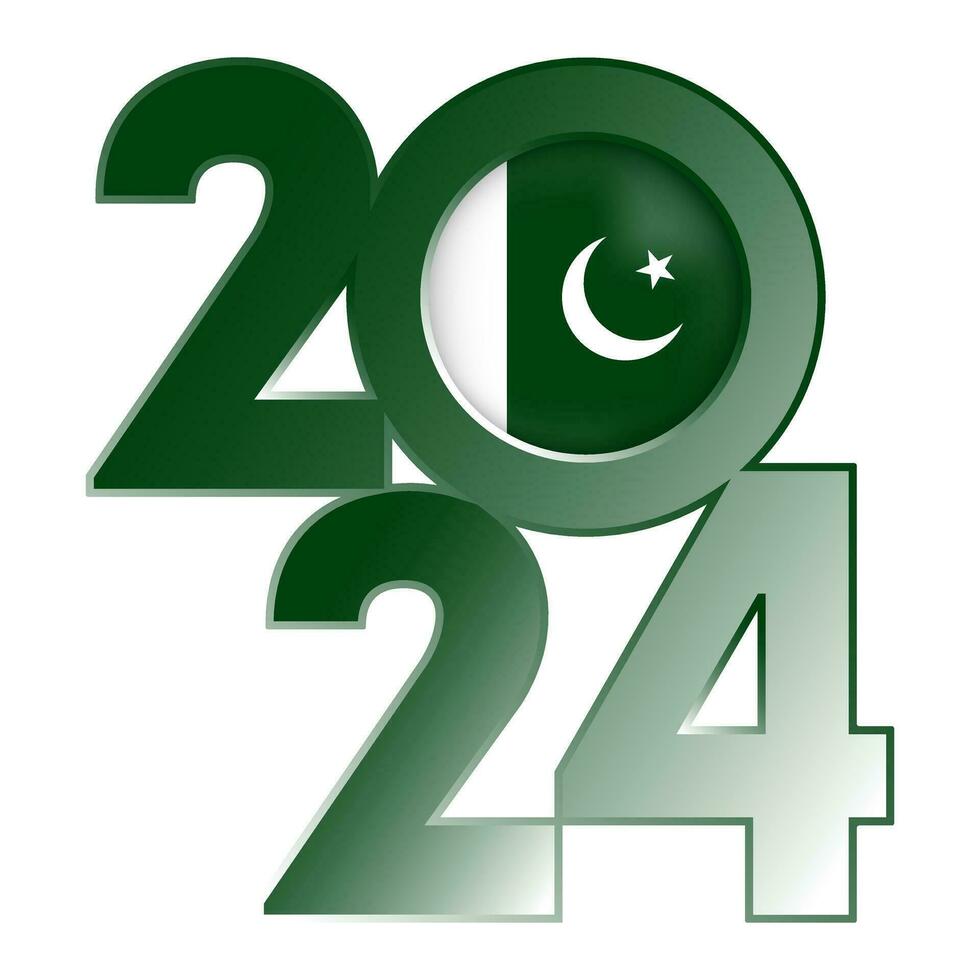 feliz Novo ano 2024 bandeira com Paquistão bandeira dentro. vetor ilustração.