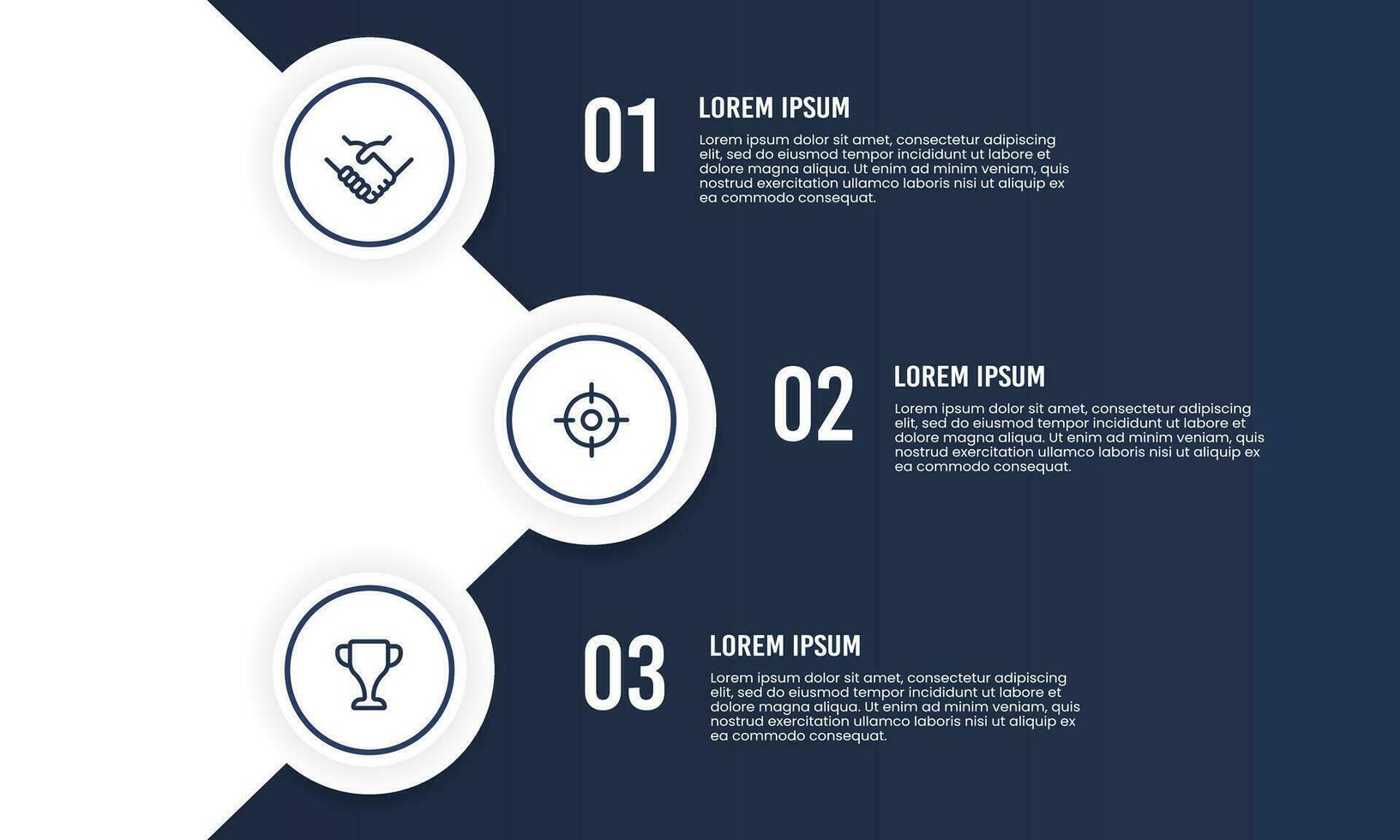 o negócio apresentação 3 opções Projeto modelo. processo, relatório, estratégia, planejamento, e diagrama. vetor ilustração.