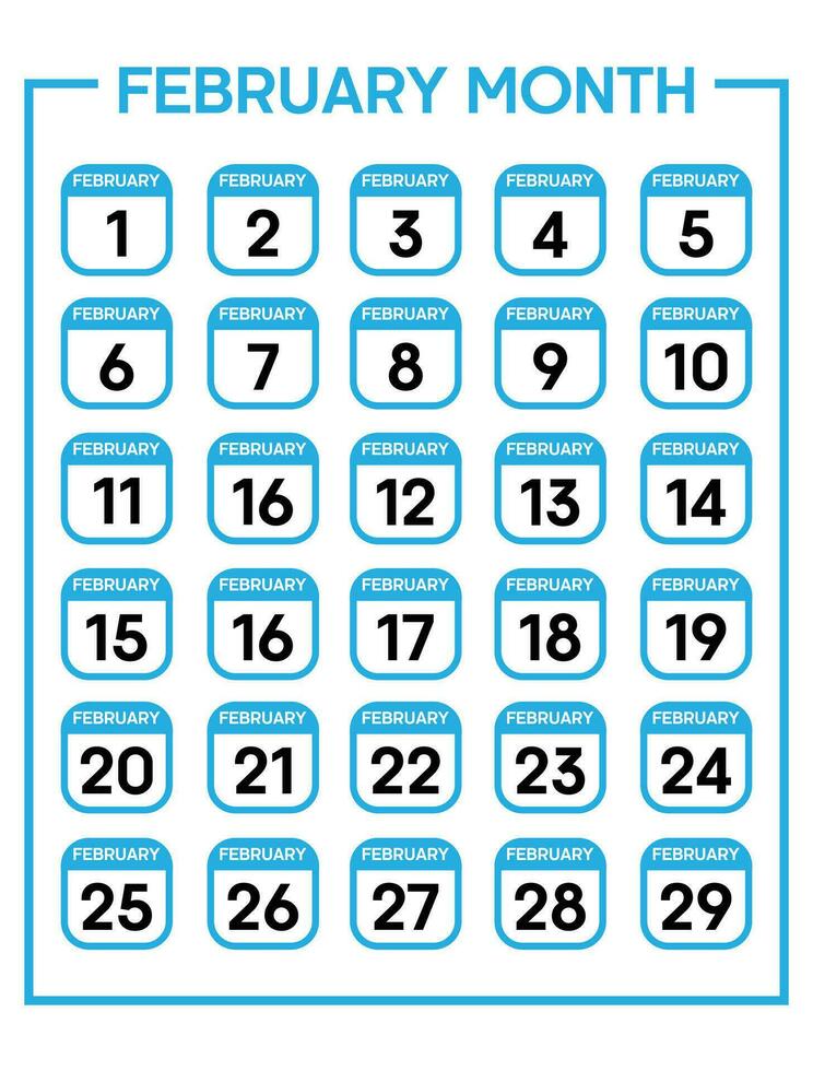 fevereiro 01 para 29 dias calendário folha vetor ilustração modelo