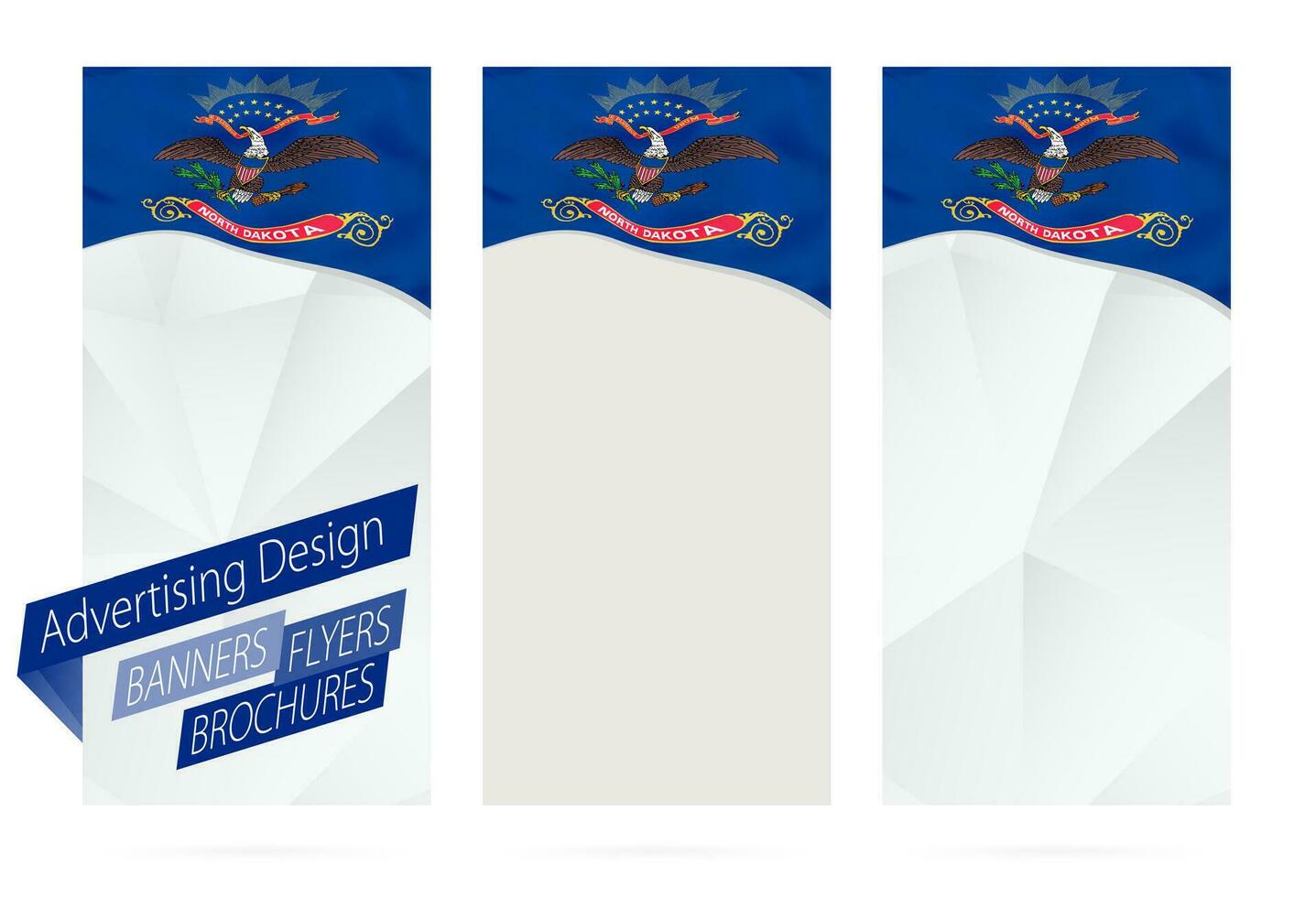 Projeto do bandeiras, panfletos, brochuras com norte Dakota Estado bandeira. vetor