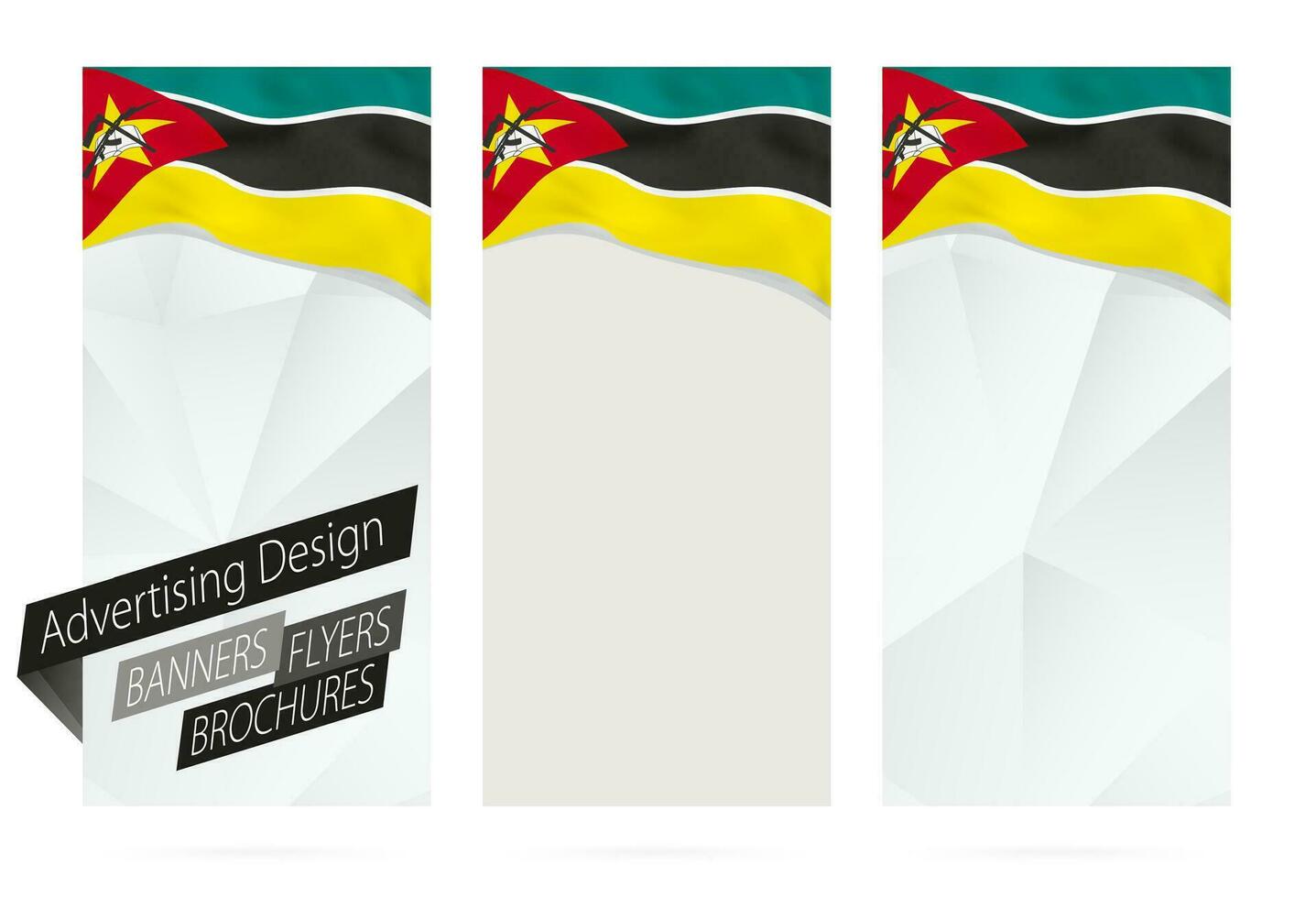 Projeto do bandeiras, panfletos, brochuras com bandeira do Moçambique. vetor