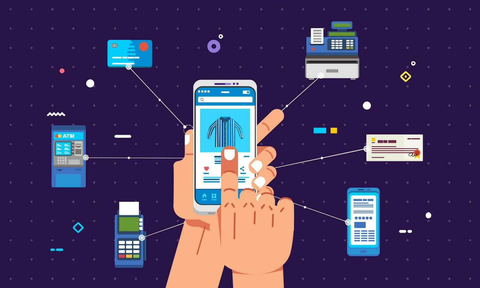 conectados compras e Forma de pagamento método com Smartphone vetor ilustração