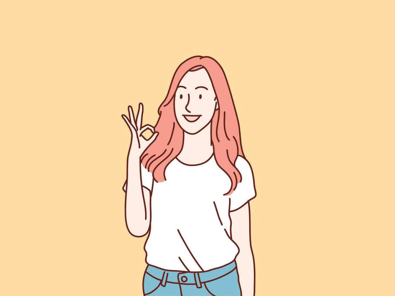 jovem mulher mostra Está bem placa gesto com dedos simples coreano estilo ilustração vetor