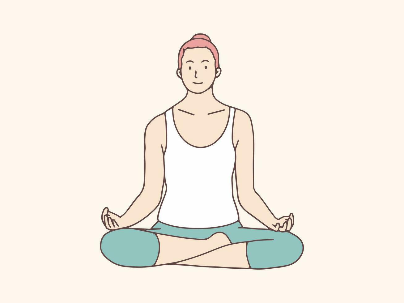 mulher fazendo ioga meditação computador portátil simples coreano estilo ilustração vetor