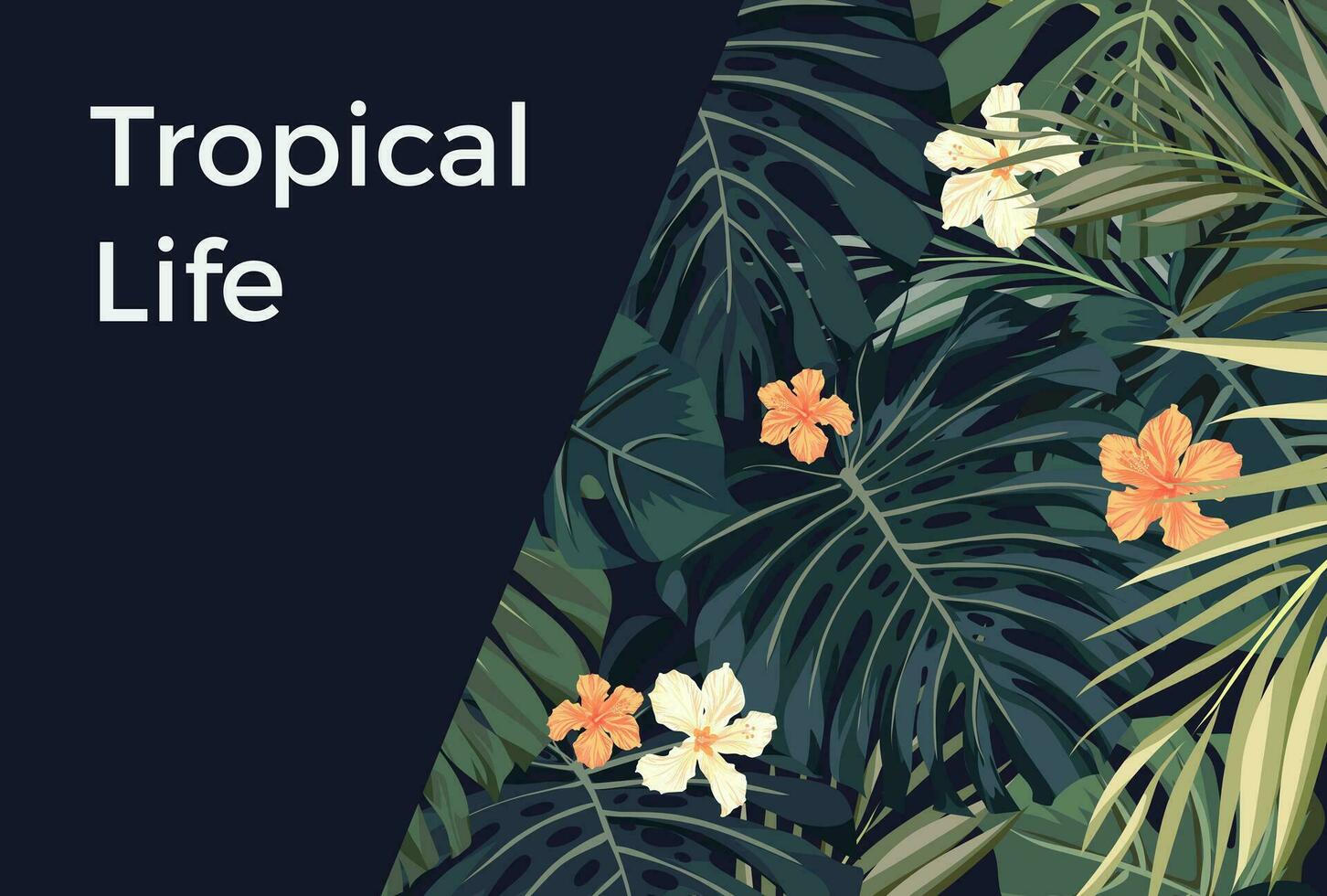 verão tropical havaiano fundo com Palma árvore folhas e exótico flores vetor