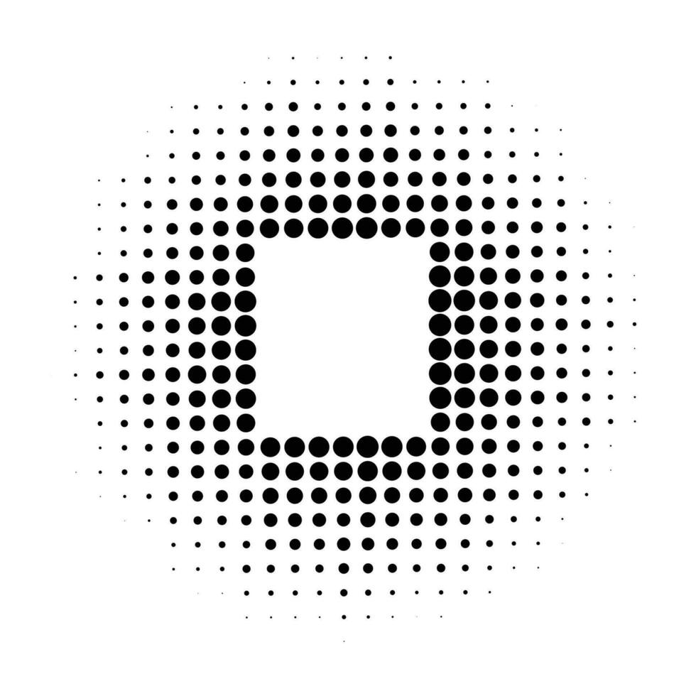 meio-tom pontilhado círculo com quadrado dentro Centro. geométrico enfeite com circular meio-tom efeito com criativo artístico vetor minimalismo