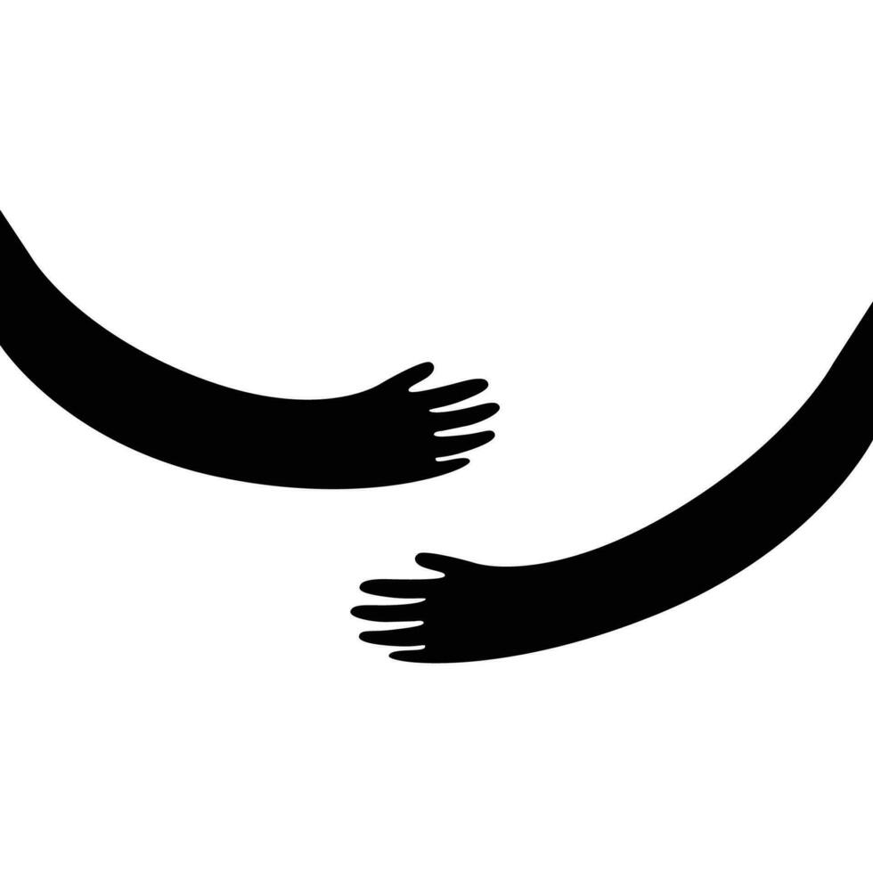 humano mãos segurando ou abraçando alguma coisa logotipo placa. criativo emblema com braços dentro Preto cor vetor ilustração. único logótipo Projeto modelo. isolado em branco