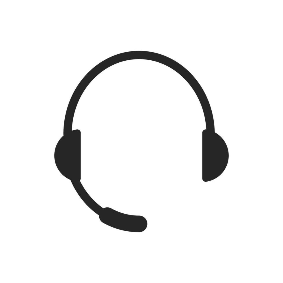 Preto fones de ouvido com microfone ícone. Apoio, suporte serviço comunicação e música ouvindo dispositivo com moderno vetor Projeto