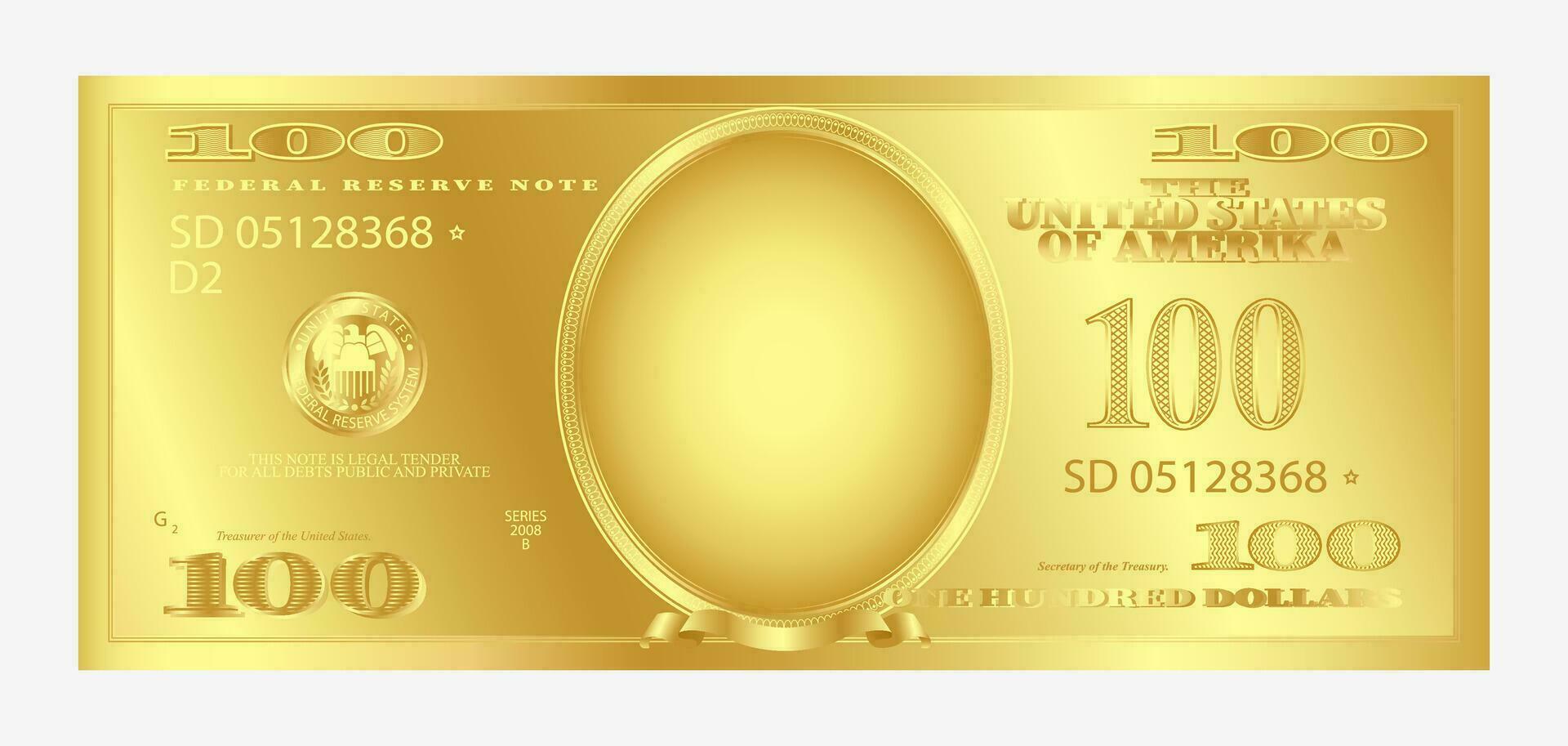 dourado 1 cem dólar nota de banco modelo. riqueza e financeiro poupança para o negócio e investimento para vetor bancário