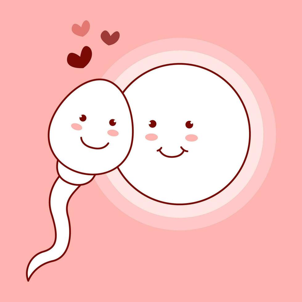 esperma e ovo personagem. humano esperma e ovo fofa desenho animado vetor