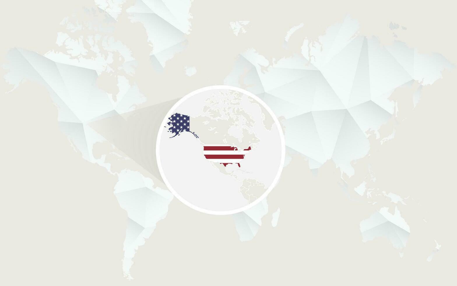 EUA mapa com bandeira dentro contorno em branco poligonal mundo mapa. vetor