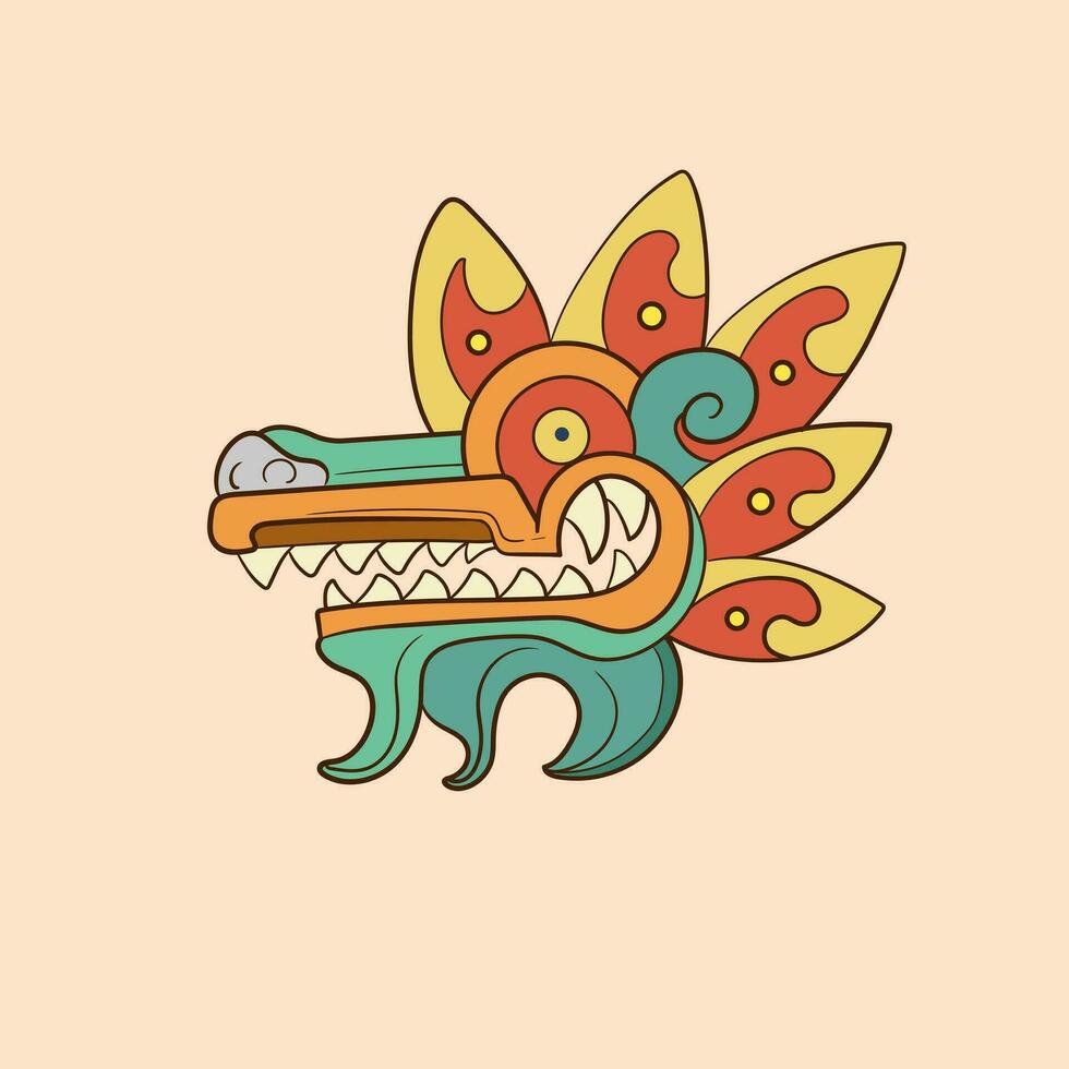 cabeça Dragão cultura mão desenhado quetzalcoatl cabeça mexicano Deus asteca gráfico. ilustração Boa para logotipo ou jogos mascote, t camisa impressão, vestuário ou distintivo. vetor