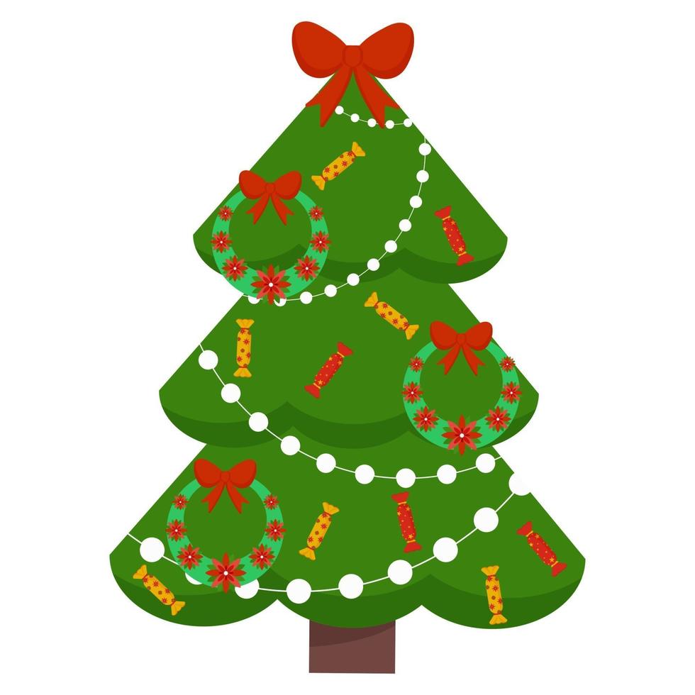 árvore de Natal com estrela, balões, festão. estilo simples do projeto do vetor. vetor