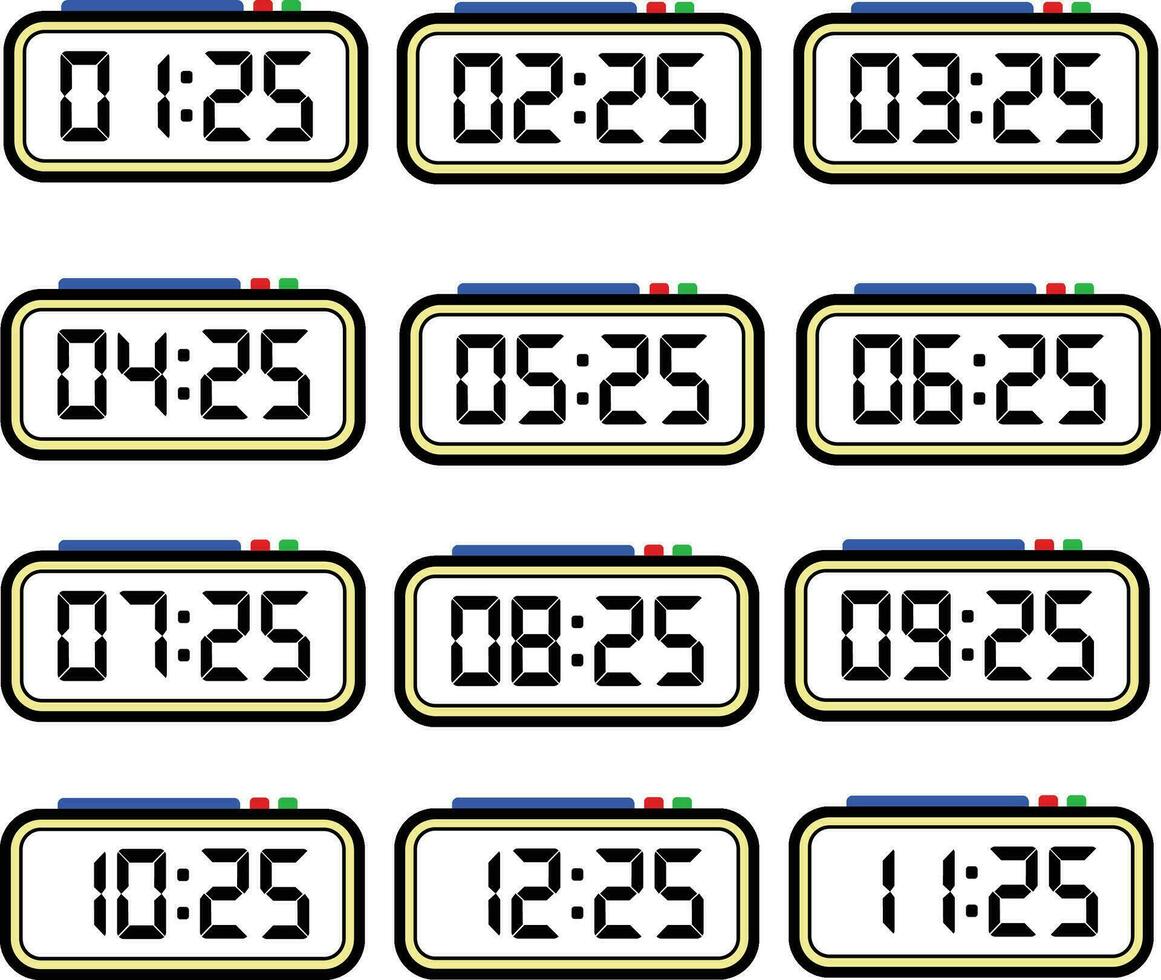 digital relógio Tempo plano vetor conjunto com 24 horas, digital número ilustração