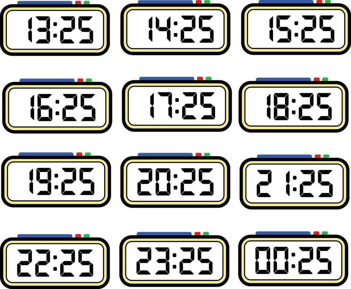 digital relógio Tempo plano vetor conjunto com 24 horas, digital número ilustração