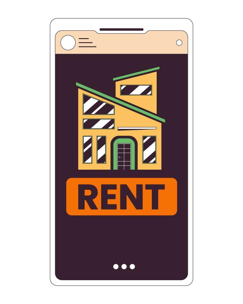 aluguel Móvel aplicativo para alugando apartamento 2d linear desenho animado objeto. renda propriedade Smartphone isolado linha vetor elemento branco fundo. deslocalização casa telefone inscrição cor plano local ilustração