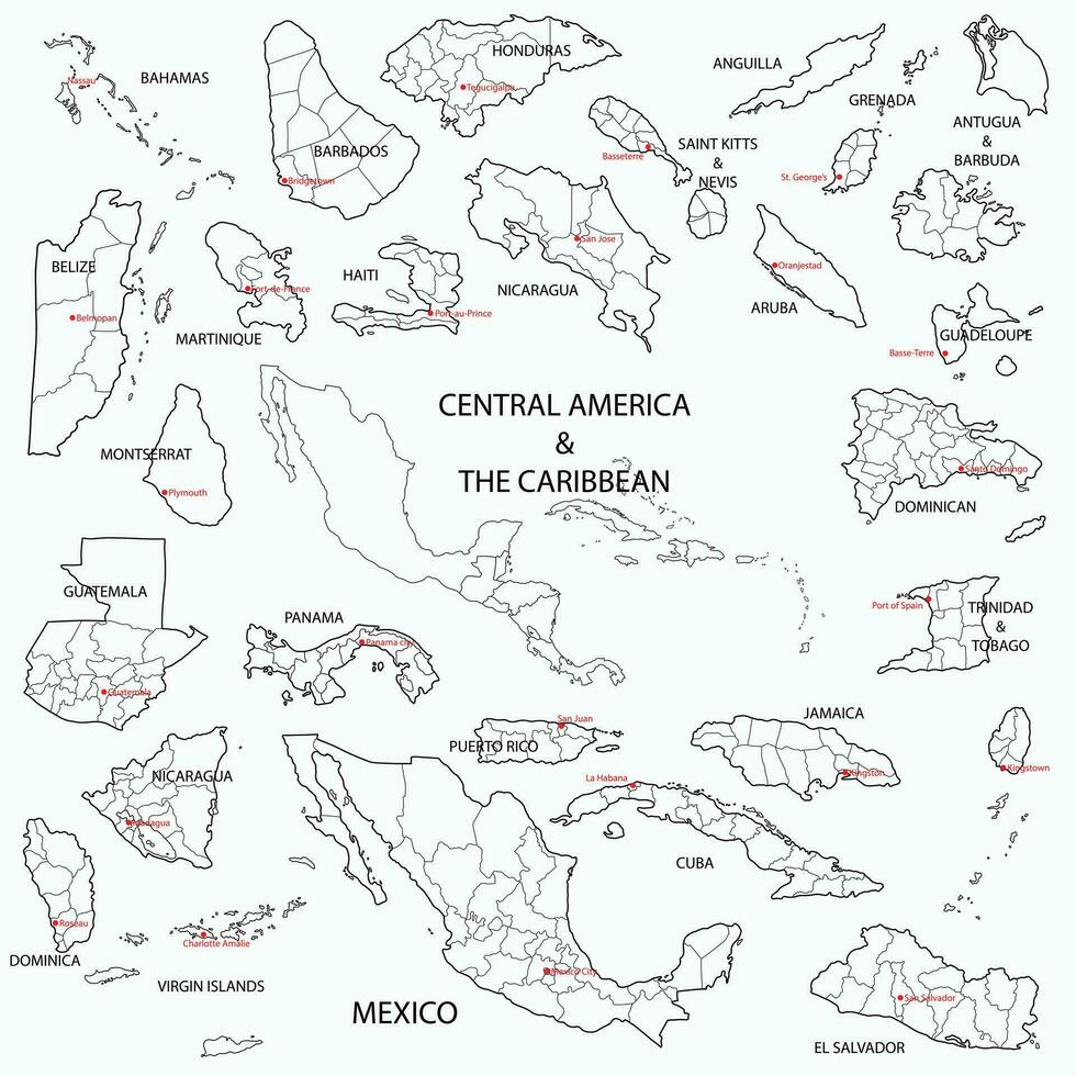 rabisco à mão livre desenhando do central América e a caribe países mapa. vetor