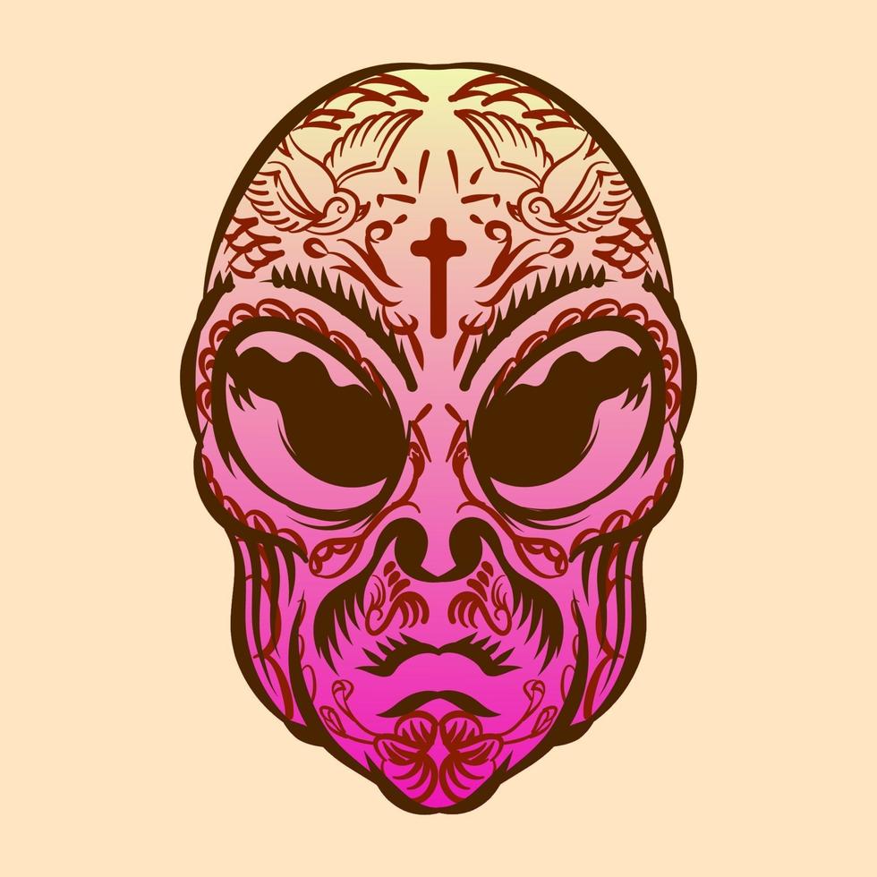 cabeça alienígena com ilustração de tatuagem para personagem de elemento de logotipo distintivo vetor
