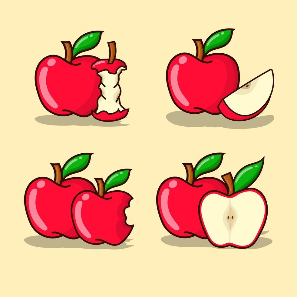 conjunto de ilustração vetorial de maçã com fundo amarelo maçã vermelha vetor