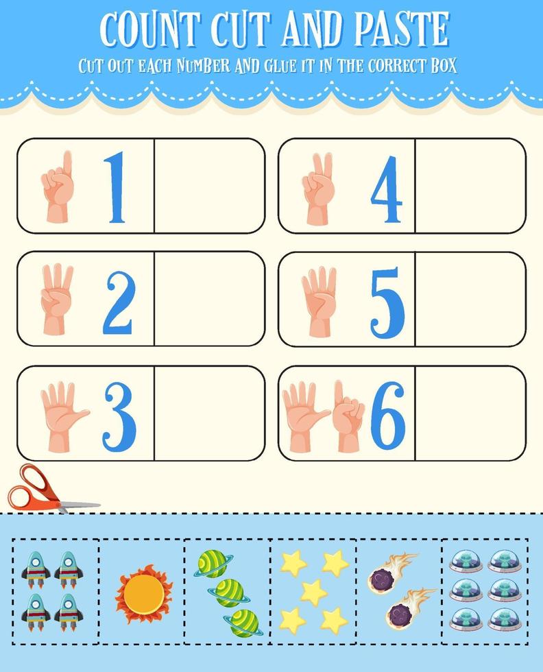contar cortar e colar planilha de matemática para crianças vetor