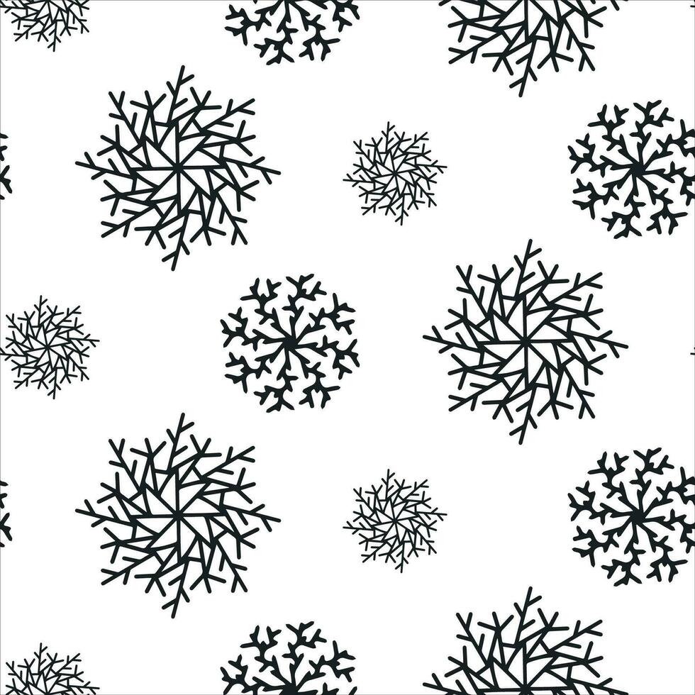 bonito padrão sem emenda de Natal com flocos de neve isolados no fundo branco. feliz ano novo papel de parede e invólucro para design sazonal, têxtil, decoração, cartão de felicitações. impressões e rabiscos desenhados à mão vetor