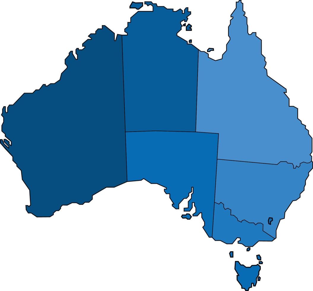 mapa de Austrália de contorno azul sobre fundo branco. ilustração vetorial. vetor