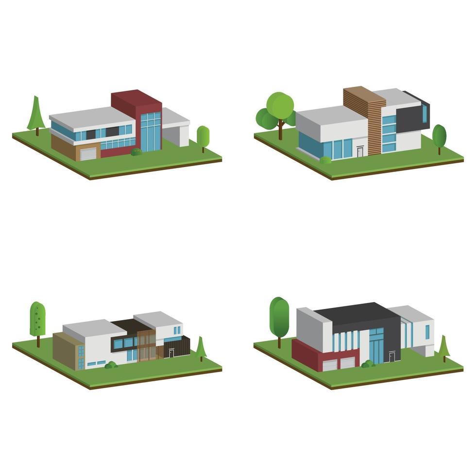 casas isométricas e 3d, design plano de casa de arquitetura moderna. vetor