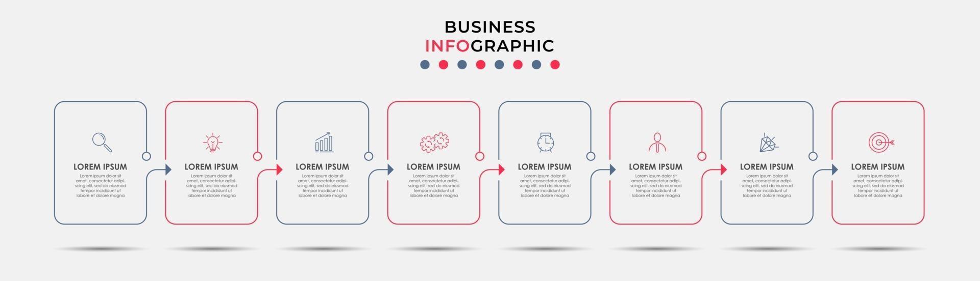 modelo de negócios de design de infográfico com ícones e 8 opções ou etapas vetor