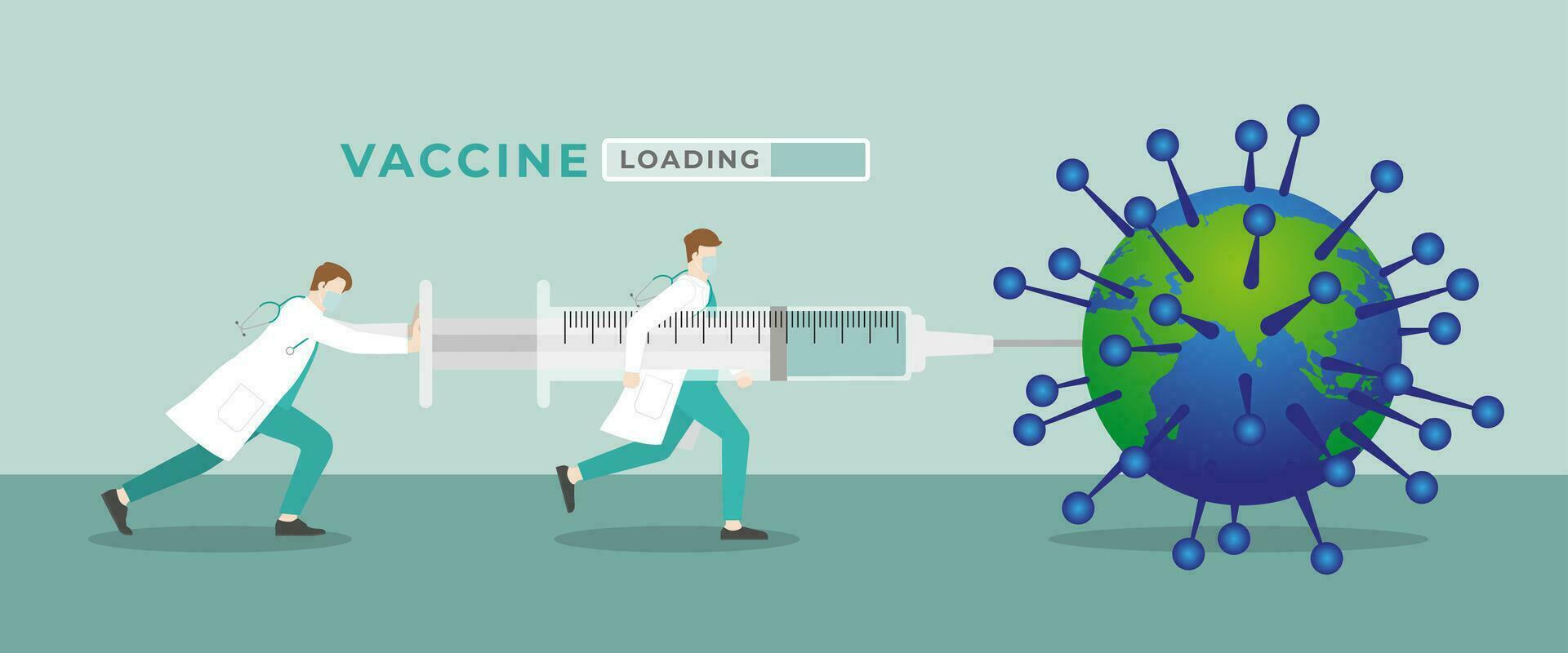 dois médicos injetar vacina para a terra este infectar vírus vetor