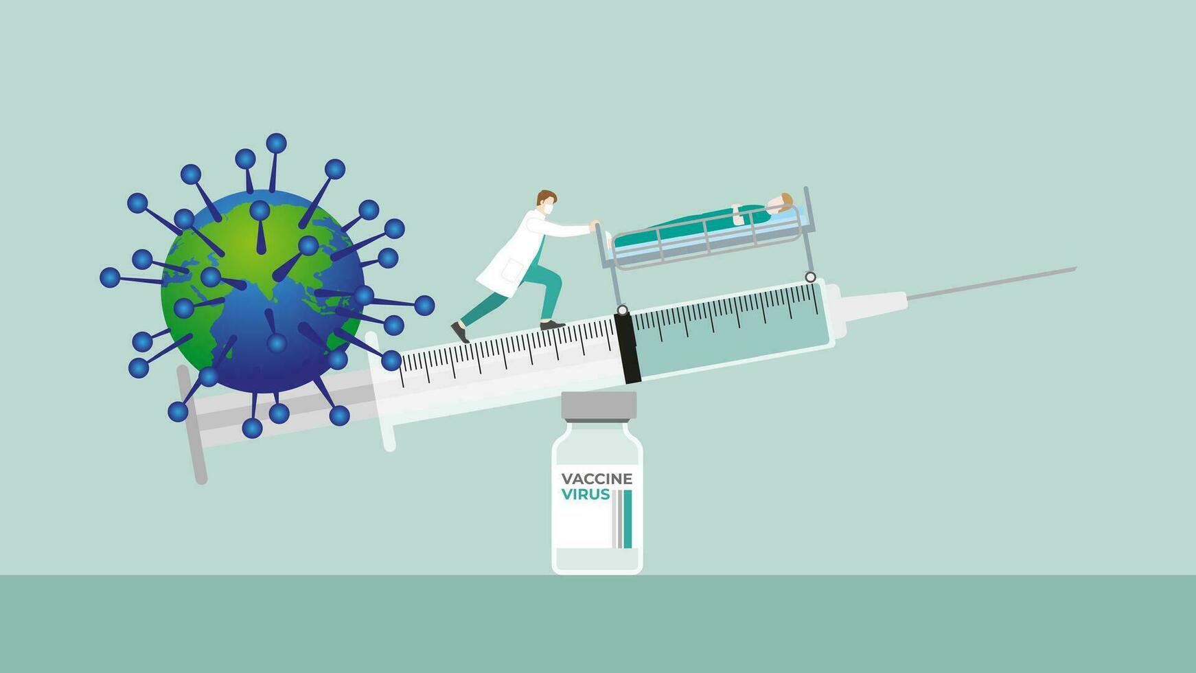 médico guardando Saldo do seringa em vacina garrafa para vírus e infectado paciente vetor