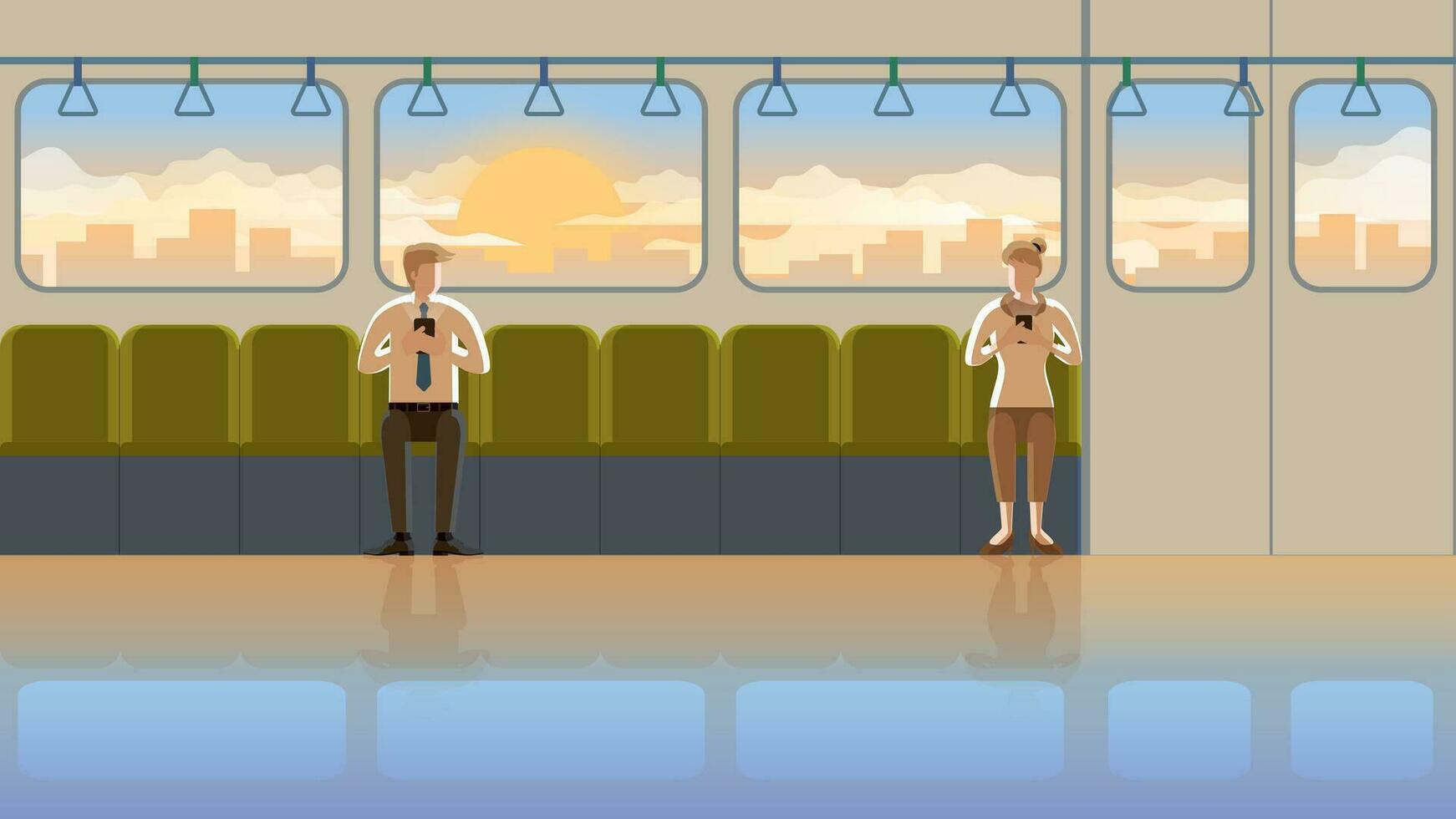 amor às primeiro vista entre homem e mulher dentro trem público transporteamor às primeiro vista entre homem e mulher dentro trem público transporte vetor