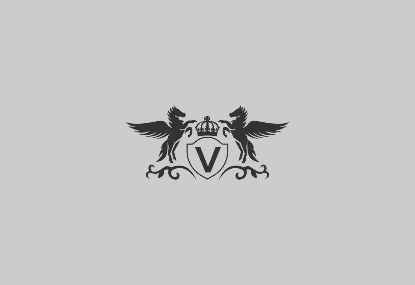 carta v e pegasus logotipo vetor. cavalo logotipo. vetor